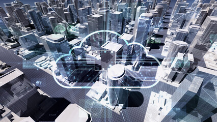 Smart City Artificial intelligence Cloud Computing Network Technology 3D illustration