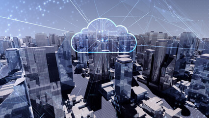 Smart City Artificial intelligence Cloud Computing Network Technology 3D illustration