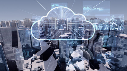 Smart City Artificial intelligence Cloud Computing Network Technology 3D illustration