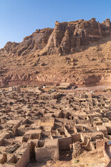 Alula Old Town,  Alula City Overview, Saudi Arabia, Vertical View. 900 years old Nabatean Town in Saudi Arabia. Medinah Area.