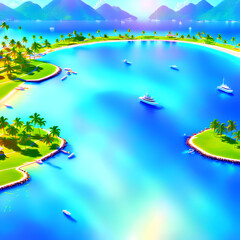 Fototapeta na wymiar Wallpaper of an Island Cove with yachts. Created using Generative AI Tools