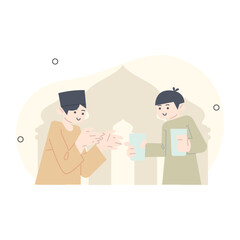 ramadan illustration. someone who receives water to break the fast.
