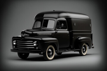Vintage black delivery truck ready to be branded. Black truck game asset. Retro black delivery truck illustration. Game asset. 