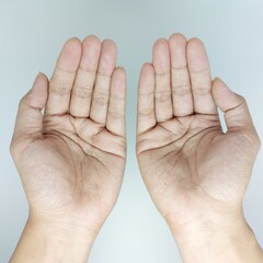 Muslim praying hands pose  top flat lay view