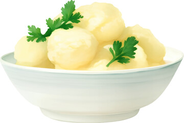 Mashed Potato on a Bowl Isolated Hand Drawn Painting Illustration