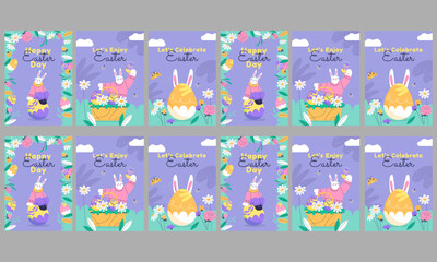 happy easter day social media stories template vector flat design