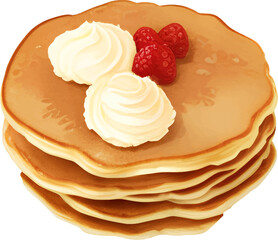 Pancakes with Ice Cream Isolated Hand Drawn Painting Illustration