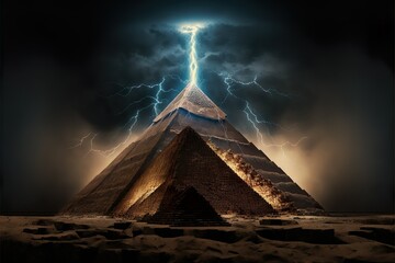 Great pyramid as a power conduit, alien power plant - obrazy, fototapety, plakaty