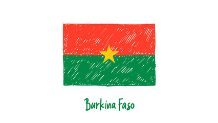 Burkina Faso National Country Flag Pencil Color Sketch Illustration with Transparent Background