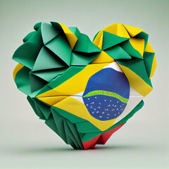 Origami heart with Brazil color flag