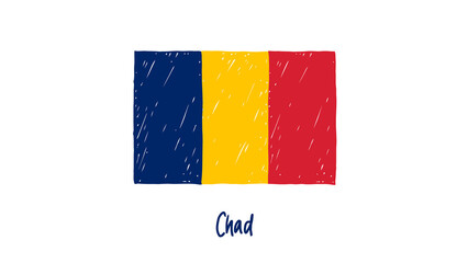 Chad National Country Flag Pencil Color Sketch Illustration with Transparent Background
