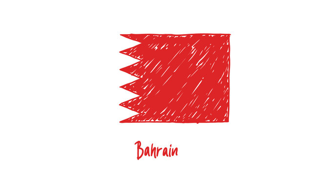 Bahrain National Country Flag Pencil Color Sketch Illustration with Transparent Background