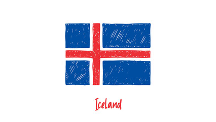 Iceland National Country Flag Pencil Color Sketch Illustration with Transparent Background