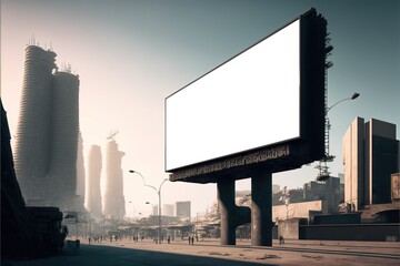 An empty blank billboard in a futuristic city generative ai
