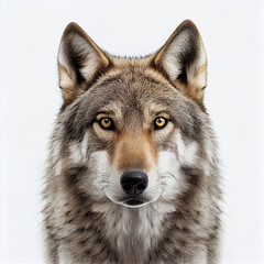 Fototapeta premium Adult wolf portrait isolated on a white background. Generative AI. 