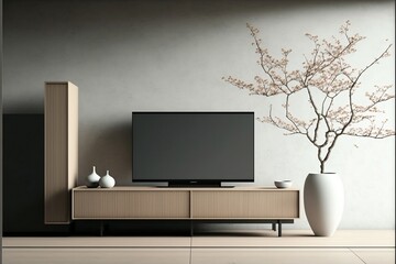 Mockup tv cabinet in zen modern empty room japan Made with Generative AI