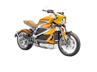 Fototapeta na wymiar 3d illustration of orange electric sports motorcycle on white background no shadow