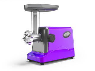 3d illustration of purple electric grinder in the kitchen on white background with shadow