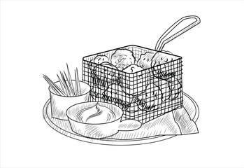 Hand-drawn sketch of Bitterballen on white background