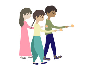 イースターでエッグレースをする子供たち