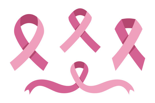 Awareness ribbon collection. Set of pink cancer ribbons. Isolated on white background fully editable