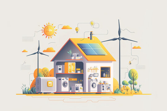 Home finances management and sustainable housing concept. Generative AI illustration.
