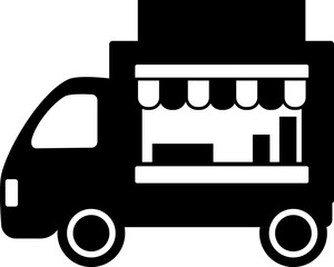 キッチンカーのシンプルなモノクロイラスト