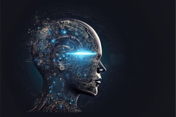 Obraz premium The combination of the scheme and the shape of the head, artificial intelligence, illustration of the morality of the electronic world