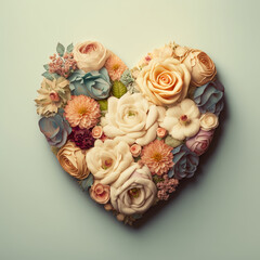 Beautiful bouquet of flowers in a heart shape. Generative ai