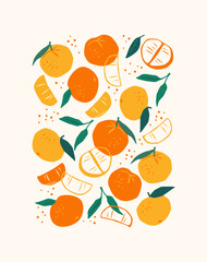 Art print. Abstract tangerines. Modern design for posters, cards, cover, t shirt and other - 566525890