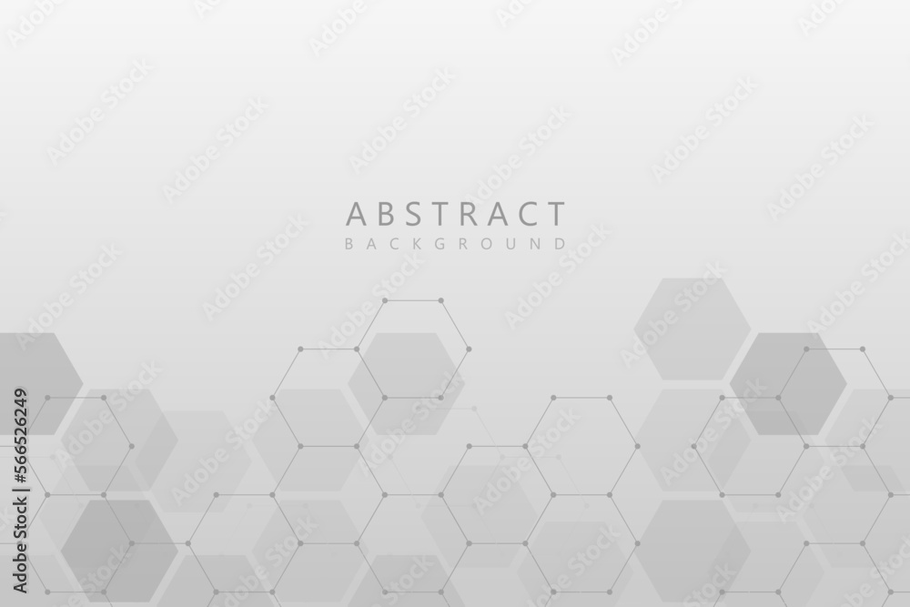 Wall mural futuristic transparent hexagon pattern gray gradation abstract background
