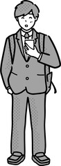 スマホを見ながら通学するリュックの制服男子全身イラスト