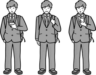 リュックで通学する制服男子全身イラストセット