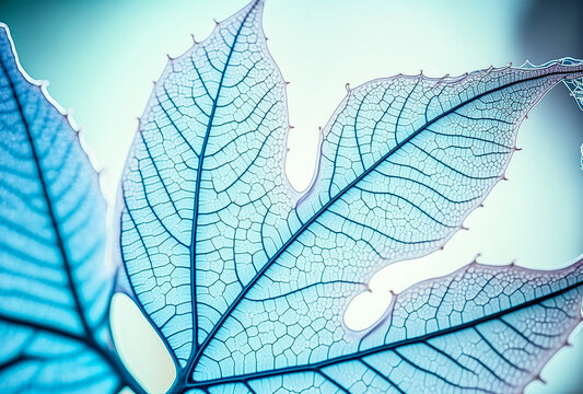 Leaf structure, leaf background with veins and cells, translucent with light blue pastel colors