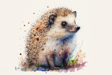 Little cute Hedgehog WaterColor paint. Generative AI