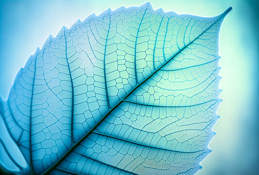 Leaf structure, leaf background with veins and cells, translucent with light blue pastel colors