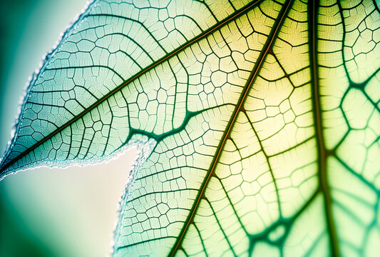 leaf texture pattern, leaf background with veins and cells macro photography, translucent with light pastel colors