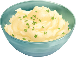 Mashed Potato on a Bowl Isolated Hand Drawn Painting Illustration