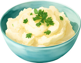 Mashed Potato on a Bowl Isolated Hand Drawn Painting Illustration
