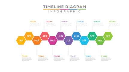 Timeline presentation for 1 year, 12 months, Timeline infographics design vector and Presentation business can be used for Business concept with 12 options, steps or processes.