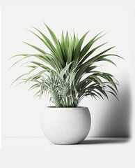 Decorative interior plant in a pot isolated on white background. Generative AI illustration.