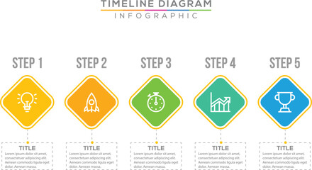 Infographic template for business. 5 Steps Modern Timeline diagram calendar with horizontal topics and squares, presentation vector infographic.