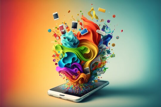 illustration of a mobile phone surrounded by a colorful, diverse array of apps.