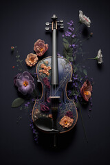 Violin decorated with flowers, Geige mit Blumen verziert