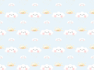 cute cloud and sun seamless pattern background