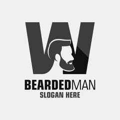 Letter W Bearded Man Logo Design Template Inspiration, Vector Illustration.