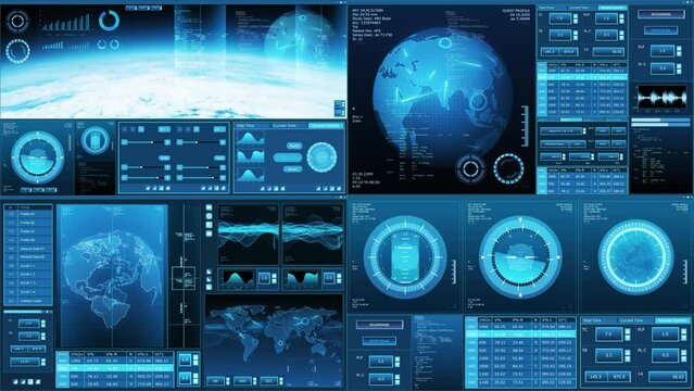 Futuristic spaceship control panel interface. Spacecraft digital dashboard background with indicators and tools. The concept of space travel, space exploration and science.