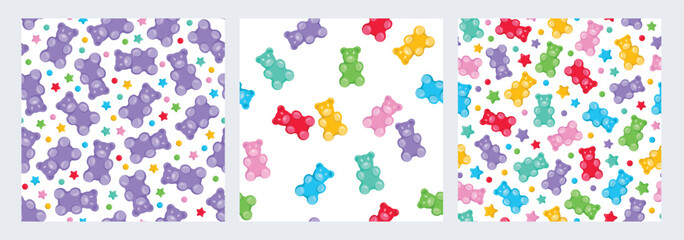 Set of colorful gummy bears seamless pattern, gummy candies. Bright jelly sweets background. Vector illustration