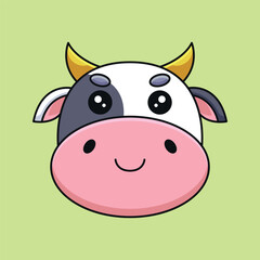 cute cow head cartoon mascot doodle art hand drawn outline concept vector kawaii icon illustration