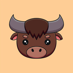cute buffalo head cartoon mascot doodle art hand drawn outline concept vector kawaii icon illustration